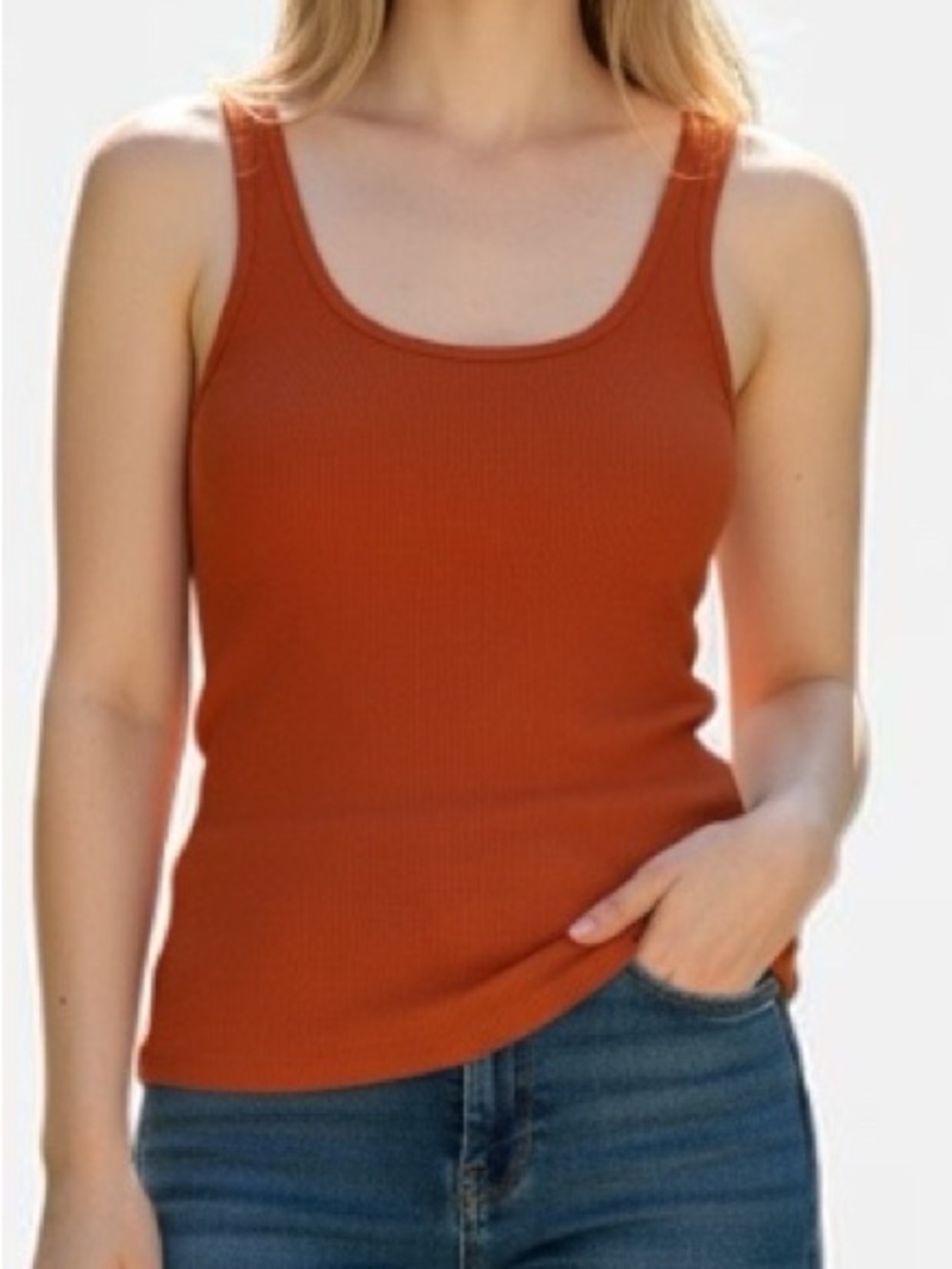 Old Navy First-Layer Ribbed Scoop-Neck Tank Top Burnt Orange Rust Size L